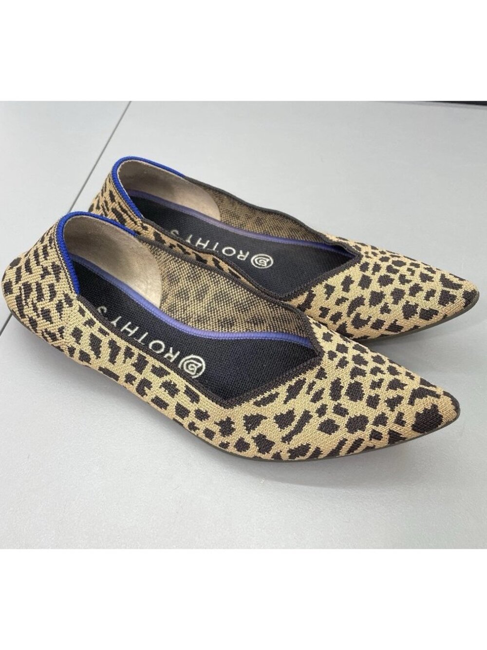 Rothy's The Point Ballet Flats Shoes Leopard Cheetah Animal Print Tan Womens 9